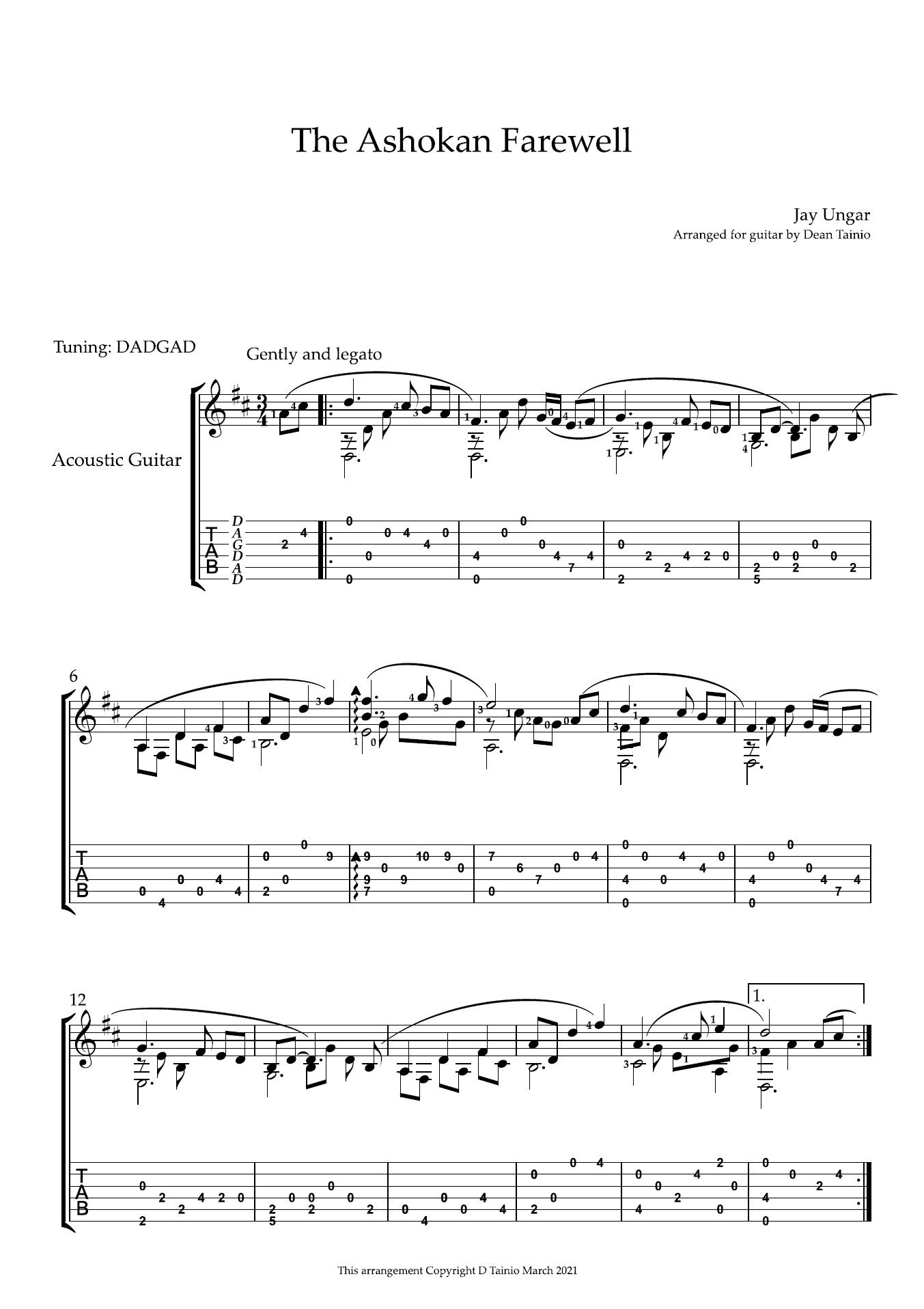 Ashokan Farewell Sheet Music Page 1